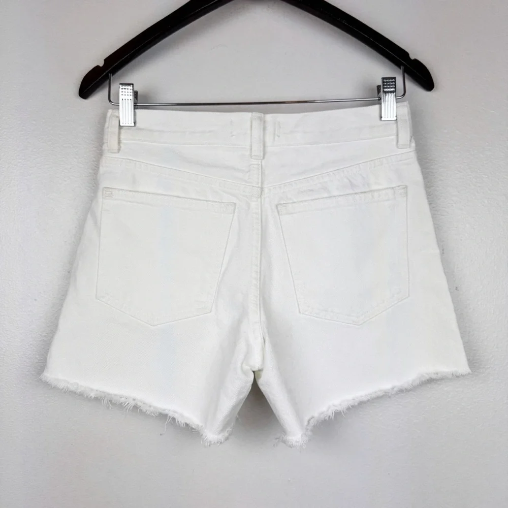 Madewell Brynn Long Shorts High Rise Raw Hem Button Fly White Size 23 NWT